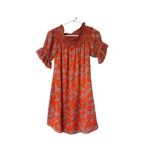 CeCe‎ Orange Floral Smocked Neck Ruffle Sleeve Mini Dress Size 4
